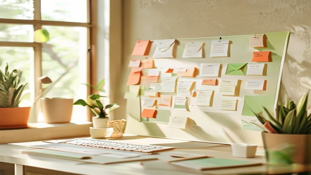 Paper flowchart sketch and sticky notes on a light office desk
